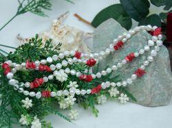 Pearl Necklace,7-8mm Pearl Beads With Coral Beads