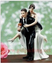 Playful Football Wedding Couple Figurine 