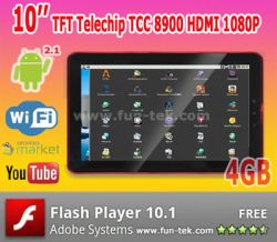 10 Inch Android2.1 Tablet Pc Telechips Tcc8900 4gb