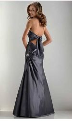 Silver Gray Floor Length Taffeta Prom Dresses