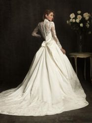 Elegant Simple Beaded White Lace Wedding Dress    